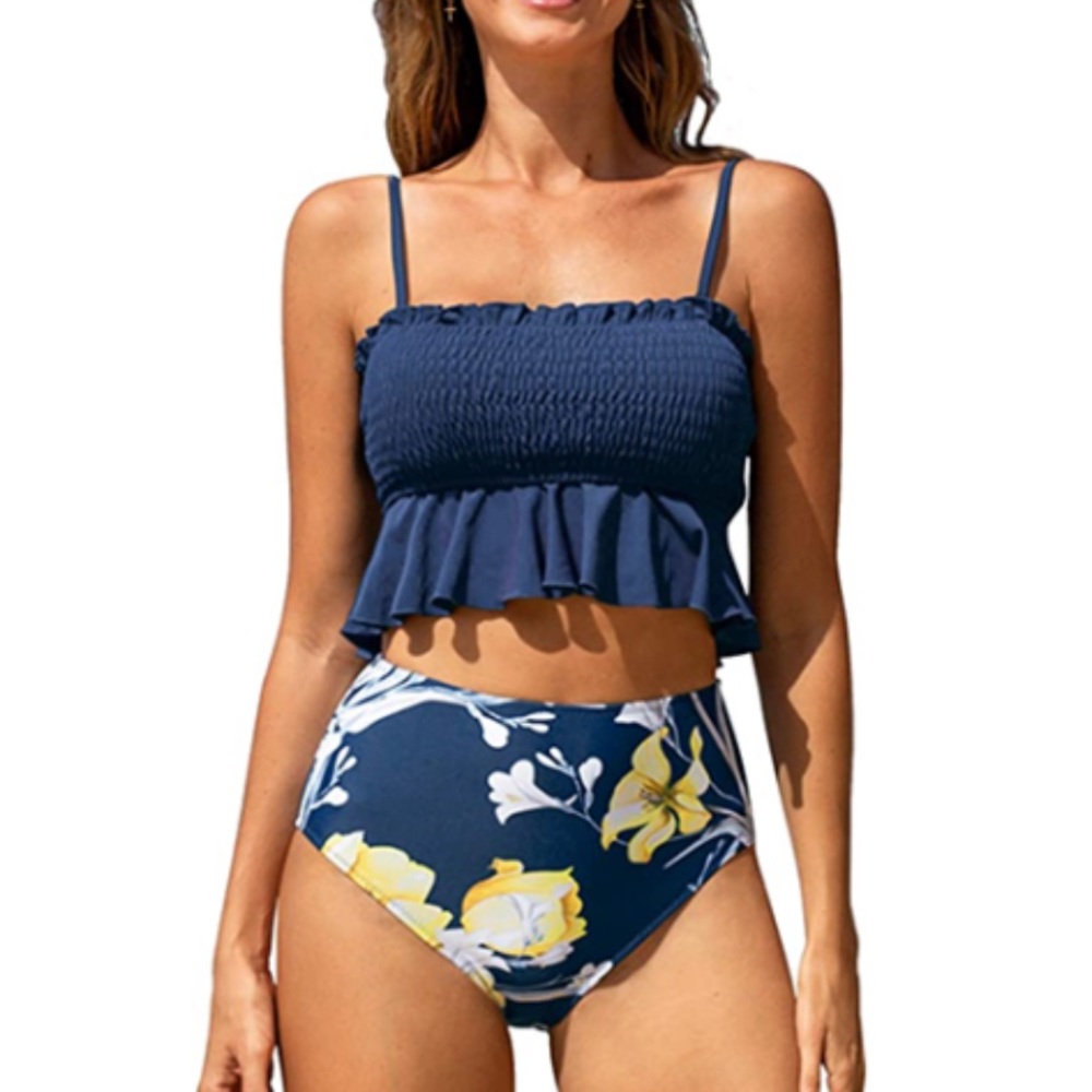 Two Piece Bikini Set Full Coverage Swimsuit Tummy Control Padded NWT Size L